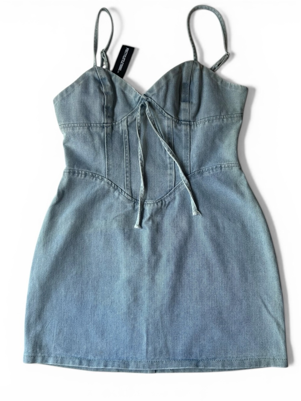 PrettyLittleThing Light Blue Wash Corset Denim Mini Dress; Size US 6; NWT
